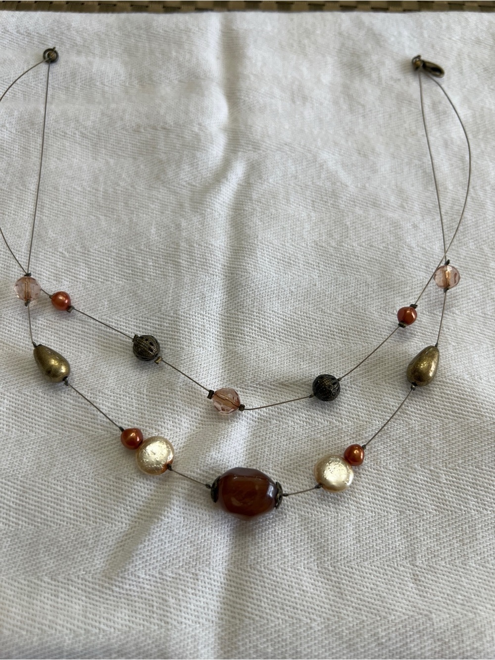 Double Strand Floating Bead Illusion Necklace | Earth Tone Bronze Amber Copper 1